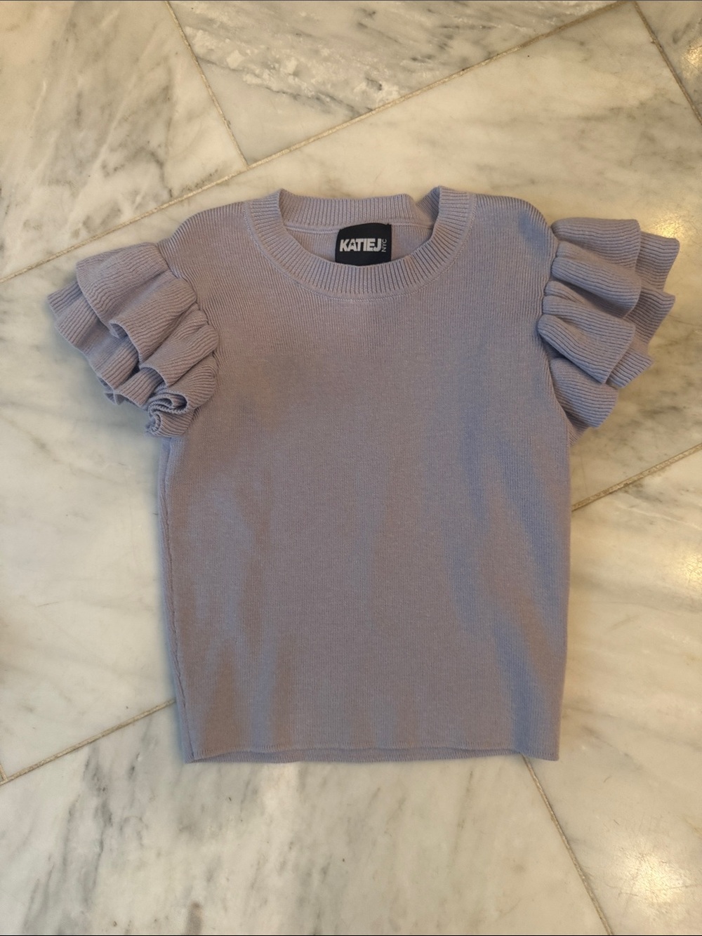 Katie J NYC Lavender Ruffle Sleeve Knit Top
